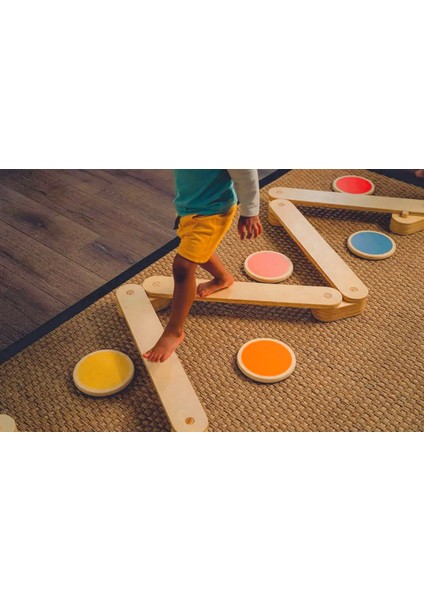 Galery Wood Montessori Ahşap Denge Kirişi, Denge Tahtası, Basamak Taşları, Aktivite Oyuncağı, Çocuk Oyuncak(6 Denge Kirişi+ 6 Denge Taşı)