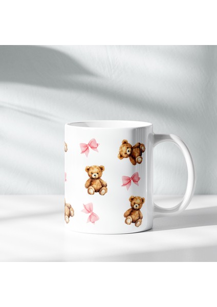 NKB-MUG073 Bow Teddy Bear Kurdele Ayıcık Kupa