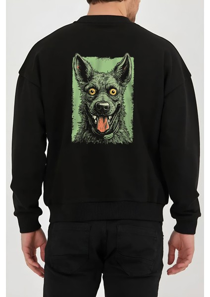 Köpek Baskılı Siyah Kadın Erkek Pamuklu Sweatshirt Cu2