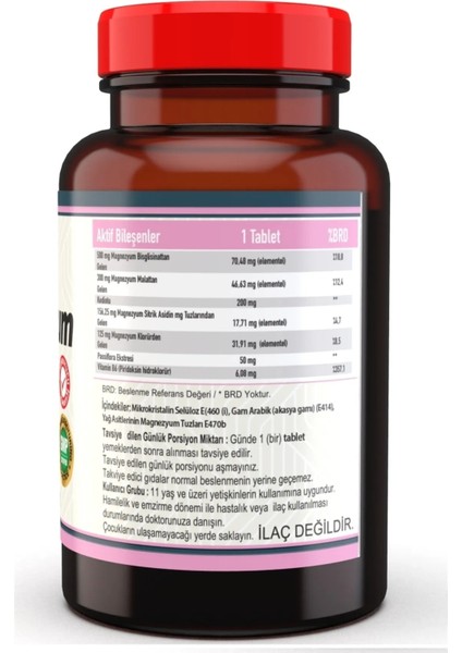 Magnesium Citrate Bisglisinat Malat Kedi Otu Pasiflora 60 Tablet + Hap Kutusu