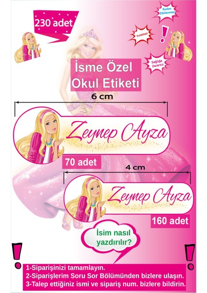 Ayza Tasarım Yüksek Kalite 230 Adet Kişiye Özel Defter Kalem  Kırtasiye Okul Etiketi Sticker