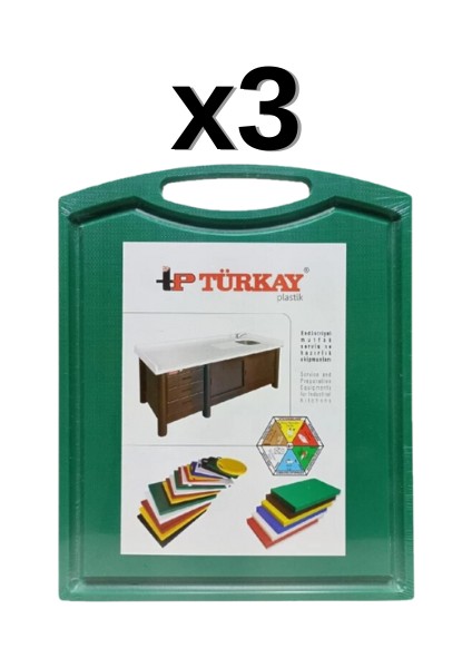 3'lü Türkay 32.5X26.5X1 cm Saplı-Oluklu Polietilen Kesme Tahtası Kesim Levhası 1237