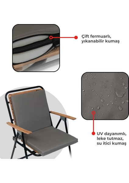 4'lü Sandalye Minderi Su Itici Kumaş 40X40 cm Sünger Sırtlıklı Sandalye Minderi Bağcıklı Antrasit indirimleri