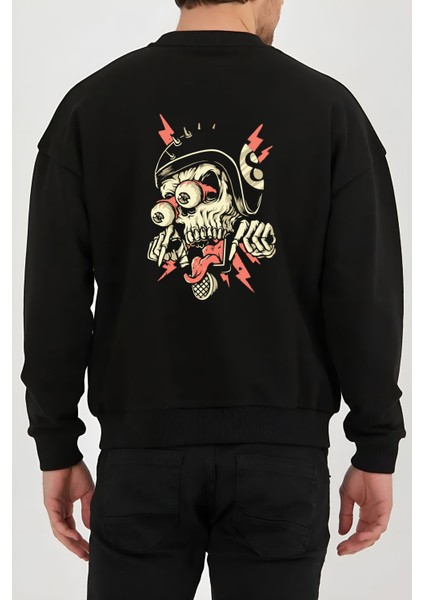 Kuru Kafa Baskılı Siyah Kadın Erkek Pamuklu Sweatshirt Cu6