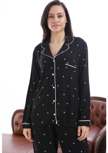 1353-03 Likapa Yıldız Kadın Uzun Kol Pijama Takım