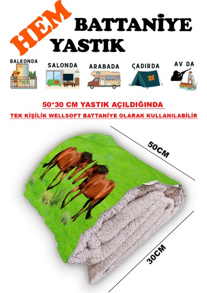 At Desen Baskılı Tv Battaniyeli Opsiyonel Dekoratif Hediye Yastık Battaniye 2in1 Gifts