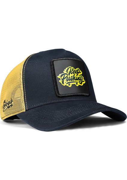 V1 Trucker Keep Pushing - 1 Kod Logolu Unisex Lacivert-Sarı Şapka
