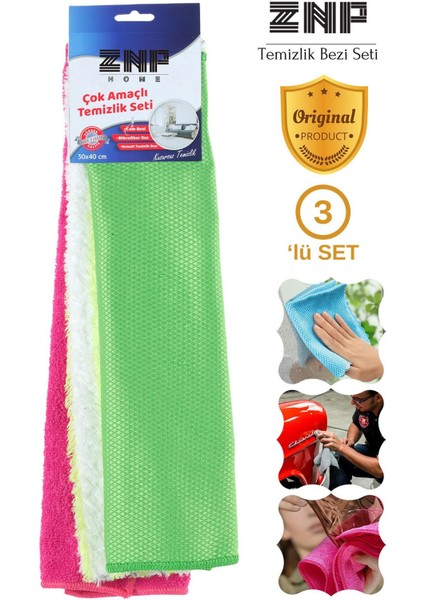 Cloth | Çok Amaçlı 3'Lü Temizlik Bezi Seti 30x40 Cm