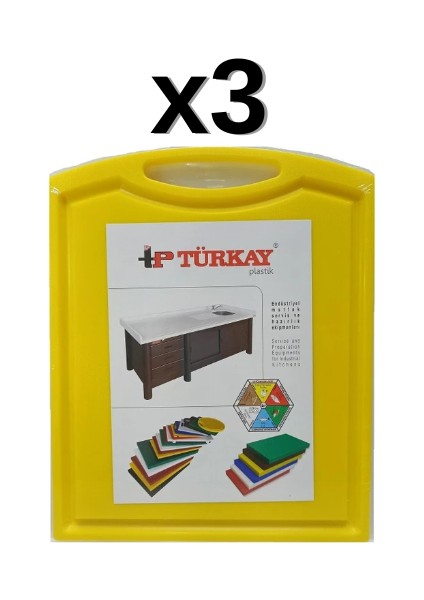 3'lü Türkay 32.5X26.5X1 cm Saplı-Oluklu Polietilen Kesme Tahtası Kesim Levhası 1237