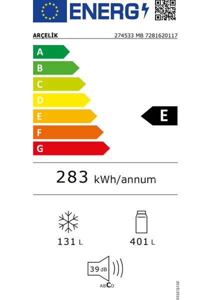 274533 MB E Enerji Sınıfı 560 lt No Frost Buzdolabı Beyaz