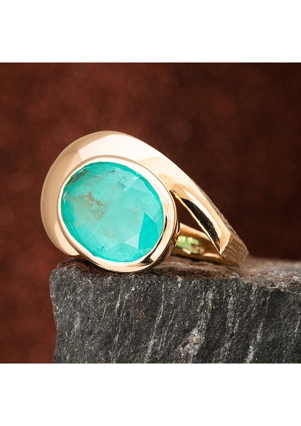 Paraiba Tourmaline Altın Kaplama Taşlı Otantik Oval Kadın Gümüş Yüzük fiyatları