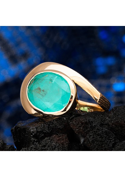 Paraiba Tourmaline Altın Kaplama Taşlı Otantik Oval Kadın Gümüş Yüzük modelleri