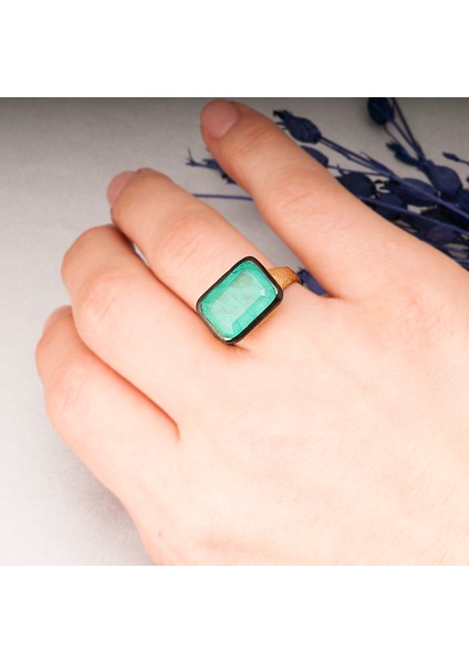 Paraiba Tourmaline Dikdörtgen Taşlı Otantik Kadın Altın Kaplama Gümüş Yüzük fırsatları