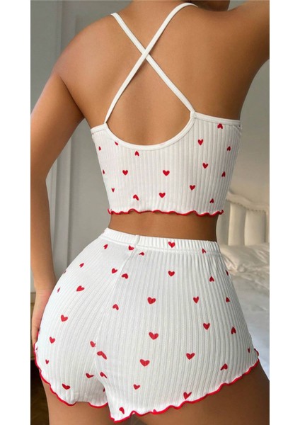 Beyaz Ince Askılı Yumuşacık Kadın Şortlu 2li Pijama Takımı fiyatları