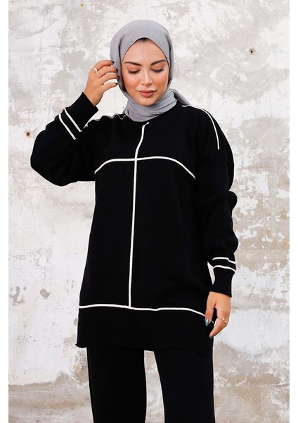 Nurel Tunik Pantolon Ikili Triko Takım 1238 - Siyah