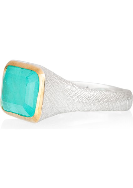 Paraiba Tourmaline Dikdörtgen Taşlı Otantik Kadın Gümüş Yüzük