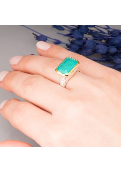Paraiba Tourmaline Dikdörtgen Taşlı Otantik Kadın Gümüş Yüzük