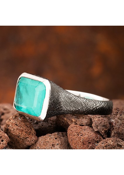 Paraiba Tourmaline Dikdörtgen Taşlı Otantik Oksitli Kadın Gümüş Yüzük