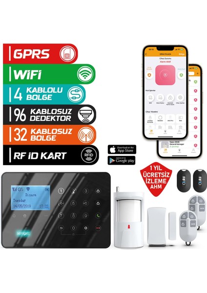 Ard-575 Siyah Gprs I Gsm I Wifi Kablolu & Kablosuz Dokunmatik Alarm Sistemi (1 Yıl Ahm Ücretsiz)