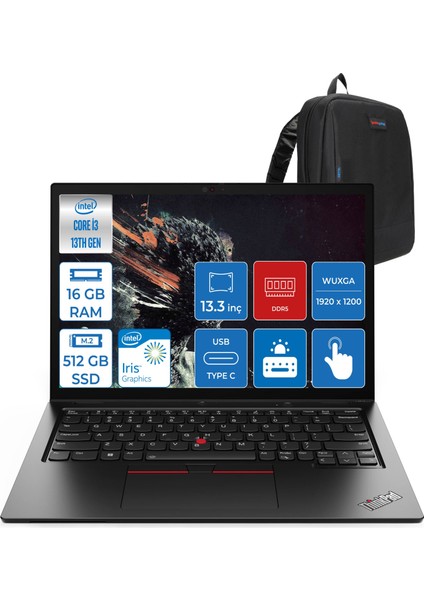 Thinkpad L13 Yoga Intel Core Vpro I5-1345U 16GB 512GB 13.3" Wuxga Freedos Dokunmatik Bilgisayar L21FKS0CX0F1 + Zettaçanta