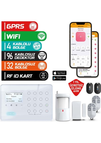 ARD-575 Beyaz Gprs I Gsm I Wifi Kablolu & Kablosuz Dokunmatik Alarm