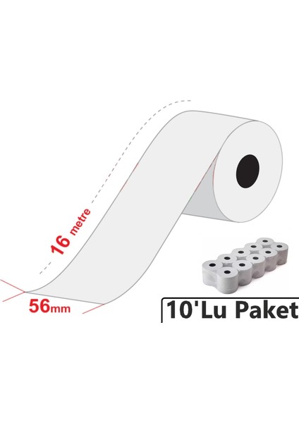 56X16 Metre Termal Yazarkasa Pos Kredi Kartı Rulosu 10'lu Paket