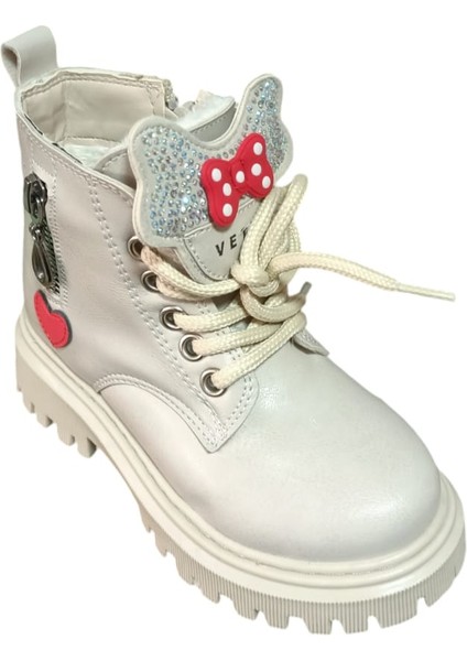 Kürklü Fermuarlı Kaymaz Kauçuk Ortopedik Taban Micro Materyal Özellik Kalpli Taşlı Bej Kız Bot fiyatları