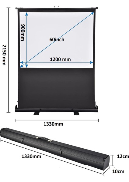 120×90 cm Taşınabilir Portatif Pull Up Floor Projeksiyon Perdesi F60