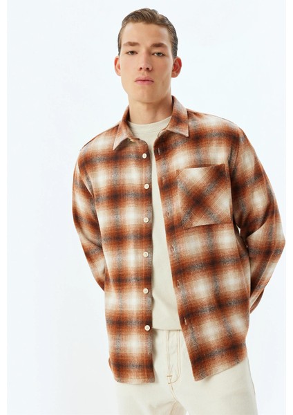 5Wam60023Hw 2C0 Turuncu Ekose Erkek Akrılık Dokuma Uzun Kollu Gomlek modelleri