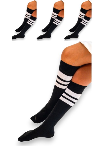 4 Çift Kız Çocuk Kadın Karışık Çizgili Kaymayan Diz Altı Orta Okul Lise Kolej Okul Çorabı