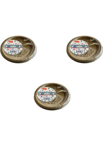 Kullan At Altın Renkli Parti Davet Plastik Tabak - 22 cm . - 25 Adetlik 3 Paket