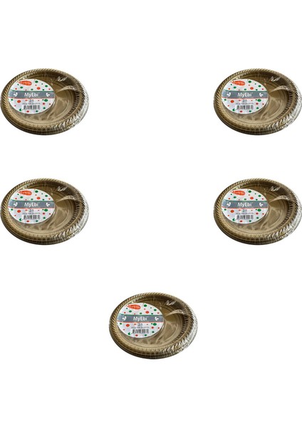 Kullan At Altın Renkli Parti Davet Plastik Tabak - 22 cm . - 25 Adetlik 5 Paket