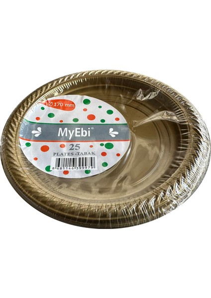 Kullan At Altın Renkli Parti Davet Plastik Tabak - 22 cm . - 25 Adetlik 5 Paket