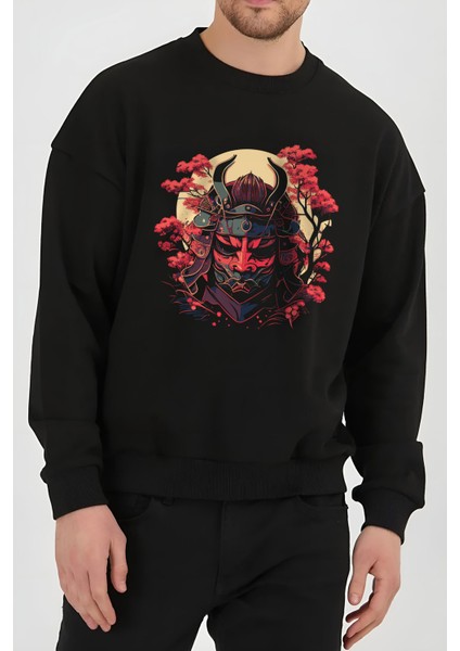 Japon Samuray Baskılı Siyah Kadın Erkek Pamuklu Sweatshirt Cu12 fiyatları