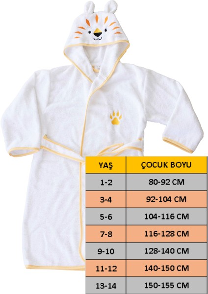 Kapüşonlu Çocuk Bornozu,pamuklu,kulaklı,hayvan Figürlü-Kaplan indirimleri