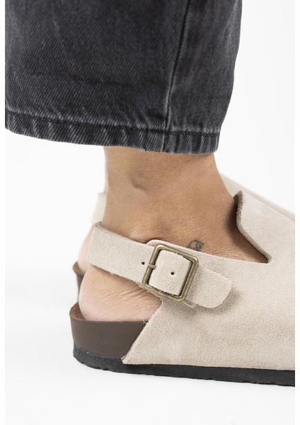 Holly 2 Kadın Deri Kemerli Tokalı Sabo Bej Sandalet modelleri