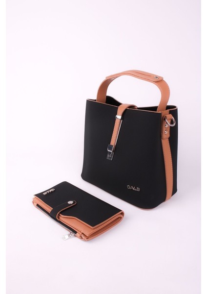 Kadın Omuz Çantası 4 Bölmeli Ayarlanabilir Geniş Askılı 24X20 cm 4002 Lk Siyah Taba Kombin