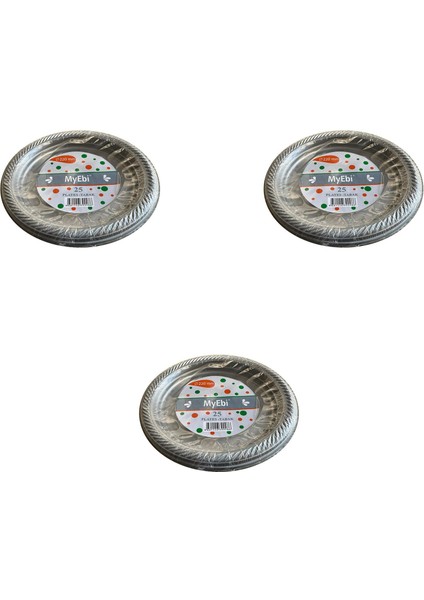Roll-Up Kullan At Renkli Gri Parti Davet Plastik Tabak - 22 cm . - 25 Adetlik 3 Paket