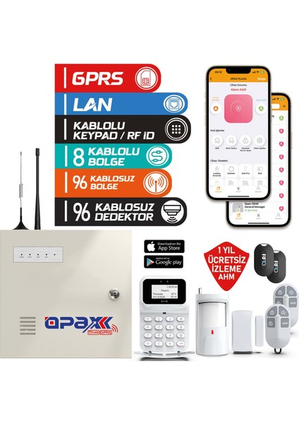 OPAX-2747-4G Gprs/Lan Keypadli Kablolu - Kablosuz Alarm Paneli