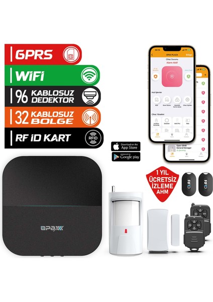 OPAX-W20 Siyah Gprs I Gsm I Wıfı Kablosuz Network Alarm Sistemi (1 Yıl Ahm Ücretsiz)