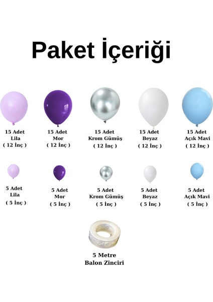 Doğum Günü Konsepti *Açık Mavi*Lila*Mor*Krom Gümüş*Beyaz*100 Lü Balon Zinciri Parti Seti fiyatları