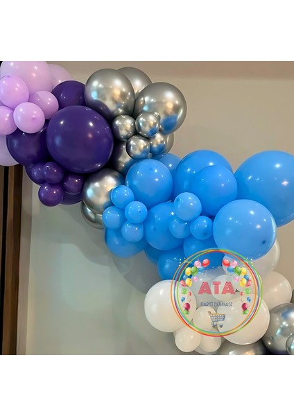 Doğum Günü Konsepti *Açık Mavi*Lila*Mor*Krom Gümüş*Beyaz*100 Lü Balon Zinciri Parti Seti modelleri