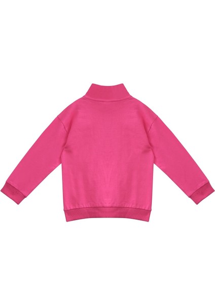 Unisex Çocuk Yakalı Fermuarlı Sweatshirt - Fusya