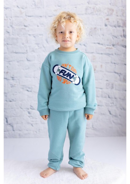 Erkek Çocuk Baskı Nakış Detaylı Sweatshirt - Mint