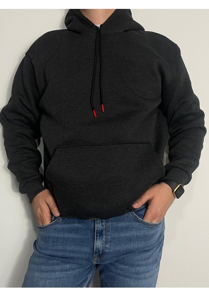 Erkek Kışlık, Pamuklu, Yumuşak, Düz ,kapüşonlu 3 Iplik Sweatshirt