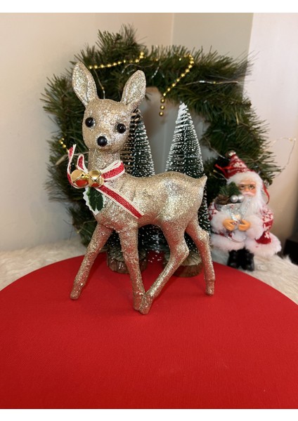 Yılbaşı bronz simli ceylan 23 cm noel christmas yeniyıl fiyonklu süs