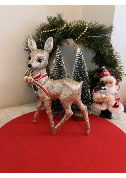 Yılbaşı bronz simli ceylan 23 cm noel christmas yeniyıl fiyonklu süs