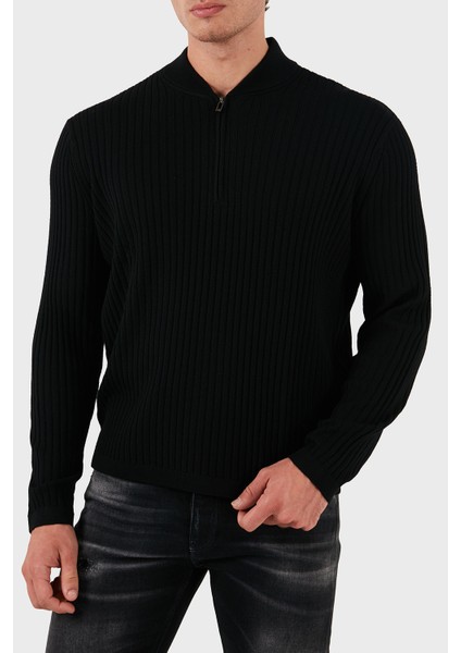 Yünlü Regular Fit Yarım Fermuarlı Kolej Yaka Kazak Erkek Kazak 6D1MXP 1mkdz 0999