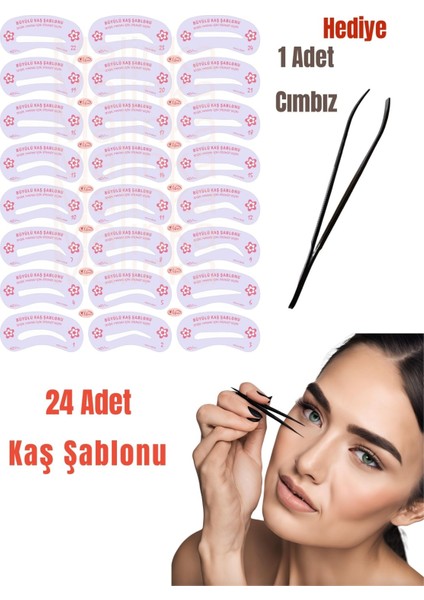 24 Adet Yeniden Kullanılabilir Kaş Şablonu Şekillendirici ve Cımbız Makyaj Seti Kozmetik Kaş Kalıpları