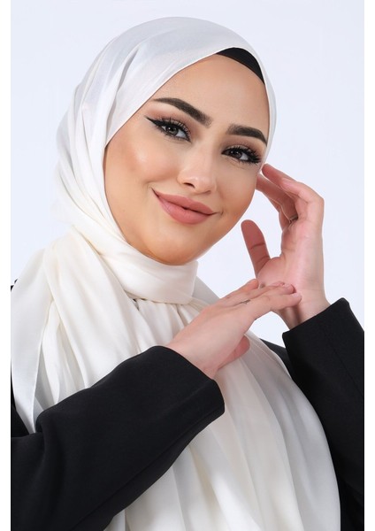Ekru Harem Scarf Kristal Saten Şal